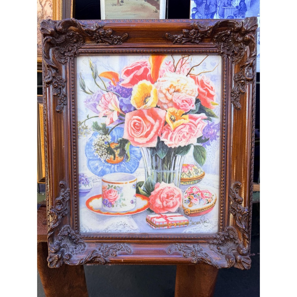 Susan Rios "Just For You" Signed Floral Framed Lithograph on Canvas 1997
